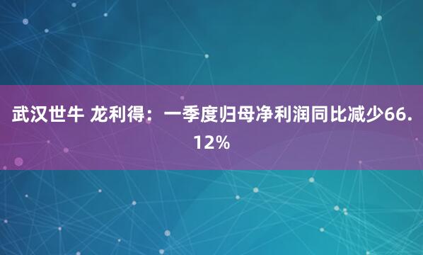 武汉世牛 龙利得：一季度归母净利润同比减少66.12%